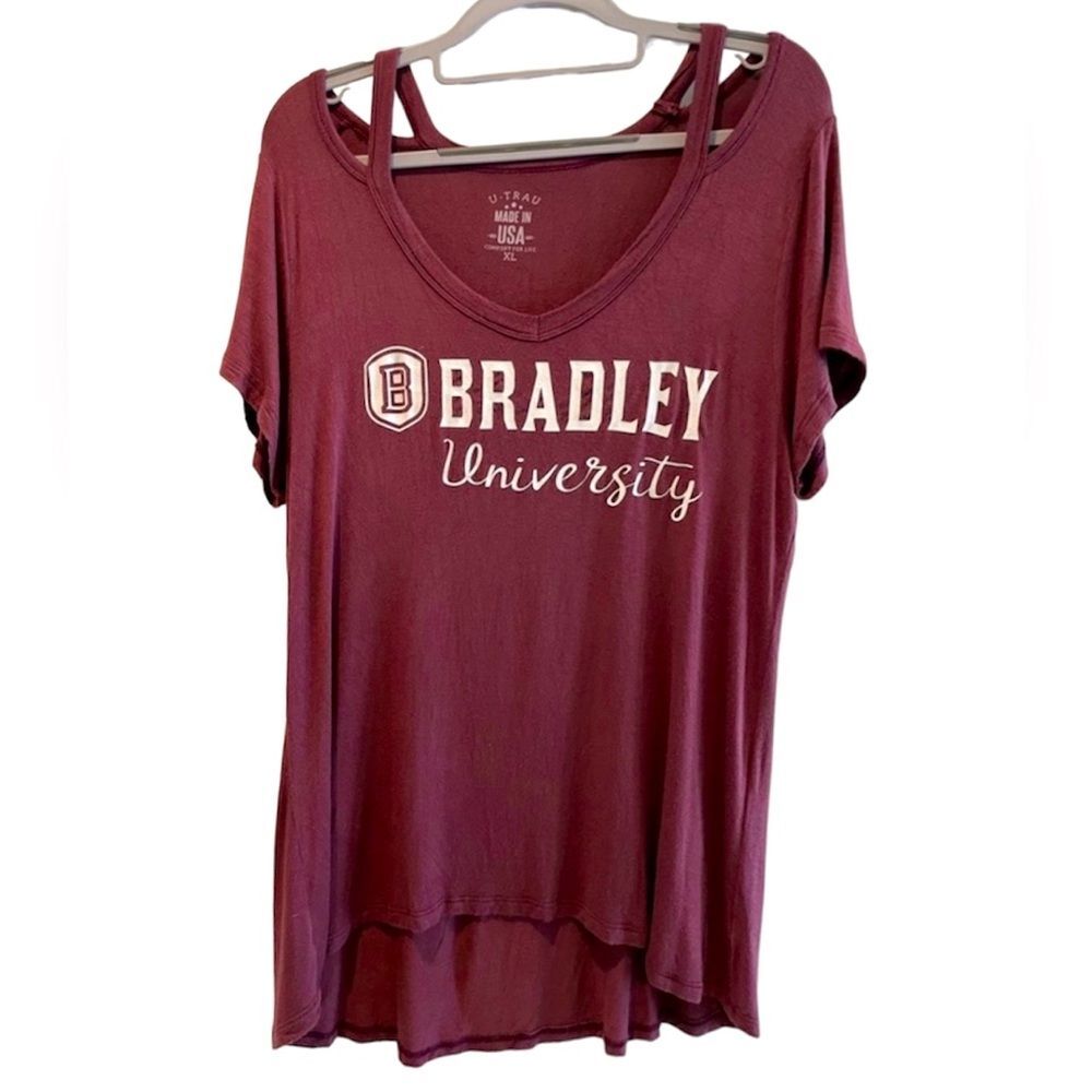 U-TRAU Comfort For Life Bradley University Cold‎ Shoulder T-shirt XL NWOT